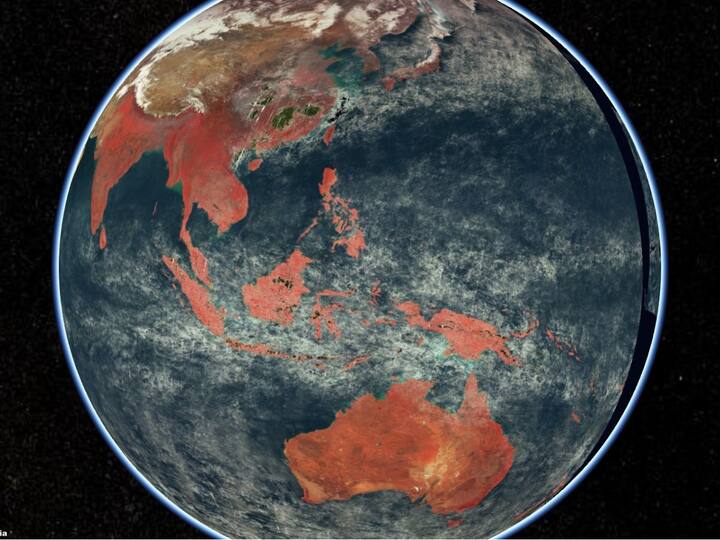 Each mosaic combines 2,939 images after processing 300 GB of data to show Earth as seen during February 1 to 15, 2023. In this mosaic, India is seen on the left side. (Photo: Twitter/@isro)