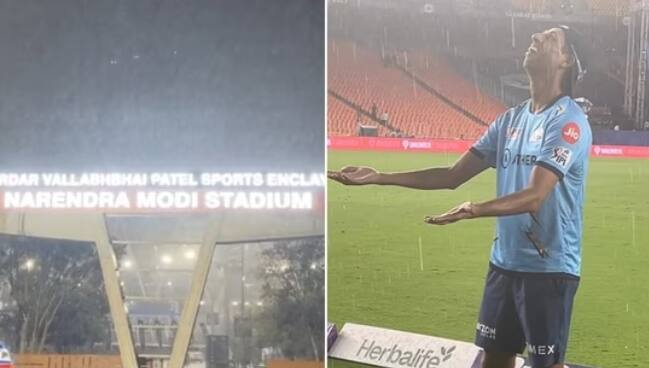 CSK vs GT IPL 2023 weather report update Storm  heavy rain lash Ahmedabad on match eve  blockbuster opener in doubt CSK vs GT Weather Report : IPL फिवरच्या रंगाचा बेरंग करणार पाऊस? अहमदाबादचं वातावरण कसं असेल?