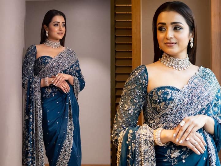 Trisha: பொன்னியின் செல்வன் படத்தில் குந்தவையாக நடித்துள்ள த்ரிஷா, அப்படத்தின் இசை வெளியீட்டு விழாவிற்கு நீள நிற புடவையில் வந்திருந்தார்.