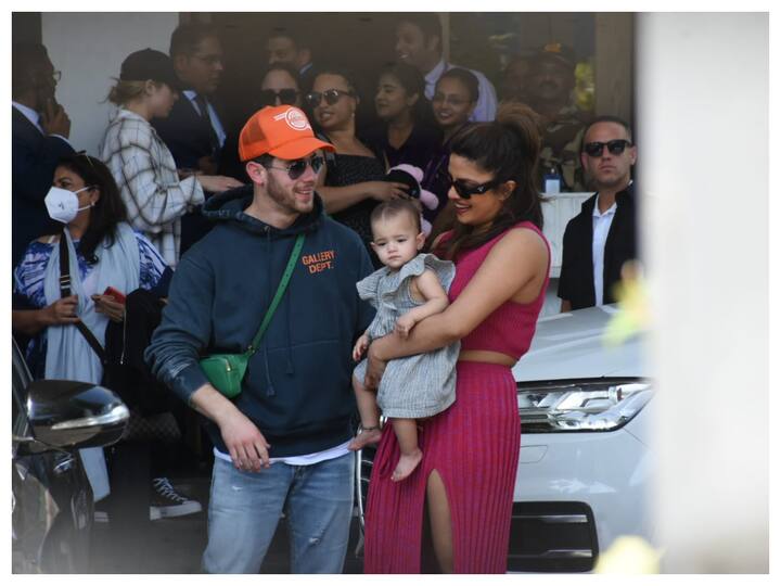 Priyanka Chopra was spotted at the Mumbai airport on Friday with her husband Nick Jonas and daughter Malti Marie Chopra Jonas.