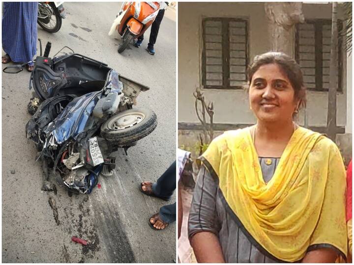 Karimnagar road accident woman teacher died on spot readymix lorry dashed scooty DNN Karimnagar Accident : హెల్మెట్ ధరించినా దక్కని ప్రాణం, రోడ్డు ప్రమాదంలో మహిళా టీచర్ మృతి