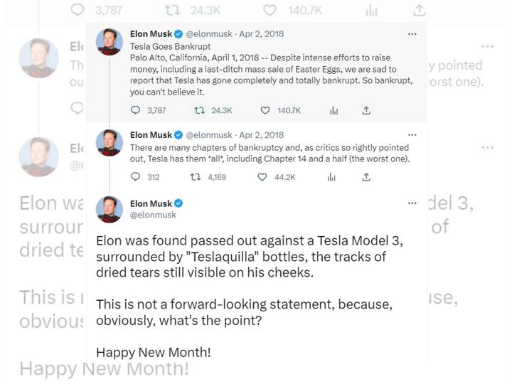 Elon Musk Makes Tesla Go Broke - In 2018, Elon Musk stopped a lot of hearts when he declared that Tesla had gone bankrupt. Many suspected a rat given the reference to Easter Eggs, but several people were shell-shocked as well. Even his declaration that the tweet was a prank shook some folks: