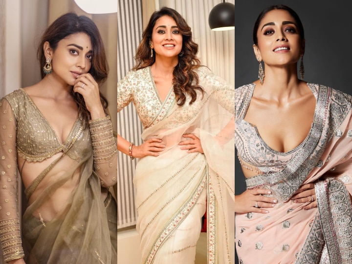 22 Amazing Pics of Shriya Saran in Saree | Backless blouse designs,  Bollywood style dress, Blouse designs