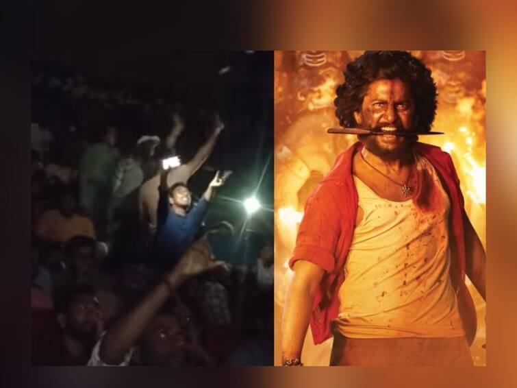 nani dasara fans goes crazy in theater video viral on social media Dasara: टाळ्या, शिट्ट्या आणि  डान्स; नानीच्या 'दसरा' चित्रपटाला प्रेक्षकांची पसंती, थिएटरमधील व्हिडीओ व्हायरल