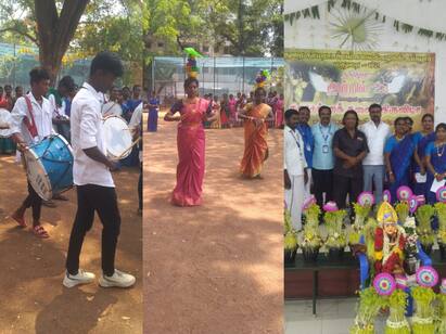 folk festival organized by the students of Madurai Kamaraj University College Madurai: மதுரை காமராஜர் பல்கலைகழகத்தில் நாட்டுப்புறக் கலைகளுக்கான அன்றில் திருவிழா - குவியும் பாராட்டு