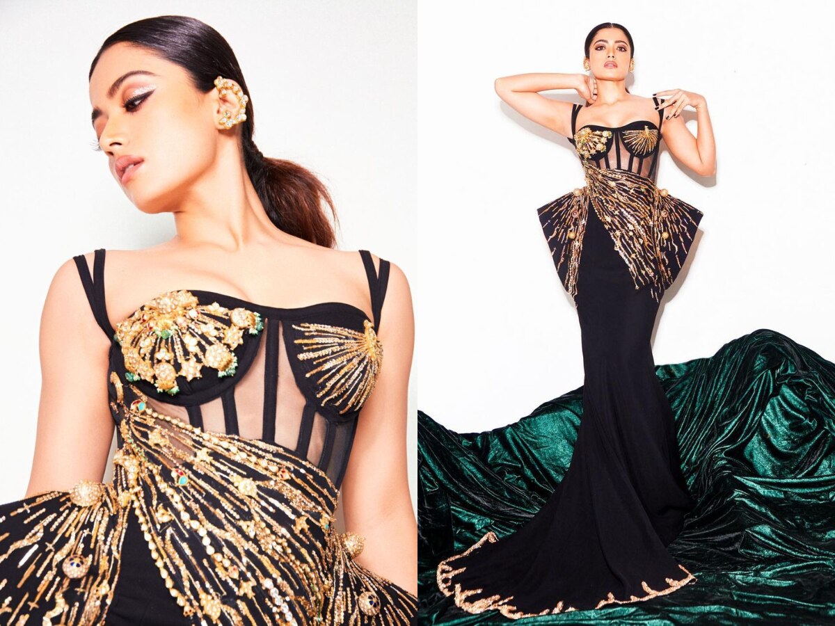 Rashmika Mandanna, large size, full size, black dress | Gethu Cinema