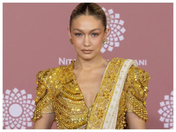 Zendaya and Gigi Hadid wearing a saree at the NMACC launch in