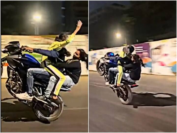 Police arrested a man doing bike stunt with two girls in Mumbai आगे लड़की, पीछे लड़की... बीच में बाइक राइडर! यहां देखें खतरनाक स्टंट का वीडियो