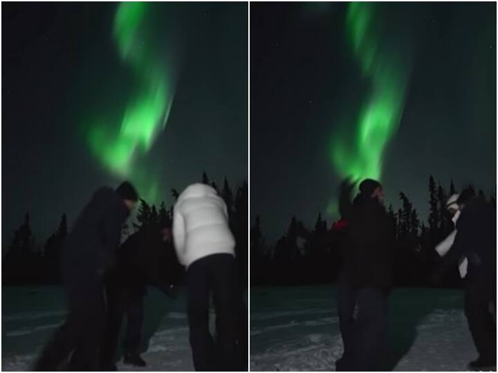 Group of men performs Garba under vibrant Northern Lights in Alaska अलास्का में ऑरोरा बोरेलिस लाइट्स के नीचे लड़कों ने देसी अंदाज में किया गरबा, वीडियो वायरल