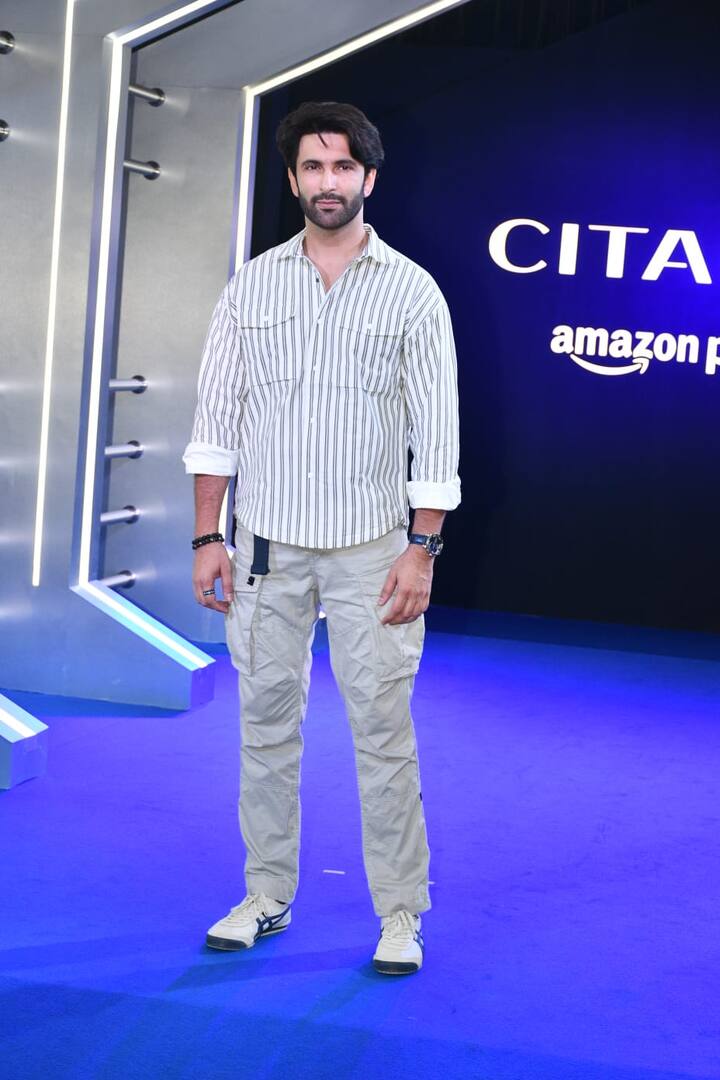 'Uttaran' fame actor Nandish Sandhu who will be seen in the web-series 'Jubilee' made a stylish appearance in a striped shirt and beige cargo pants.