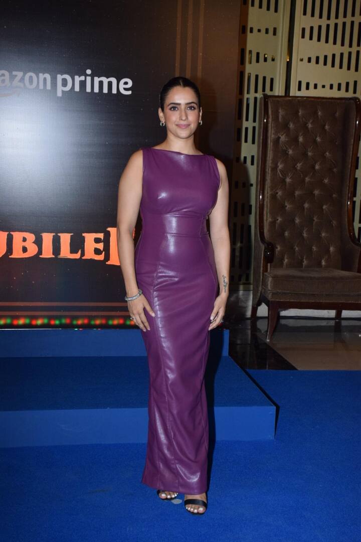 Sanya Malhotra attended the screening wearing purple dress.