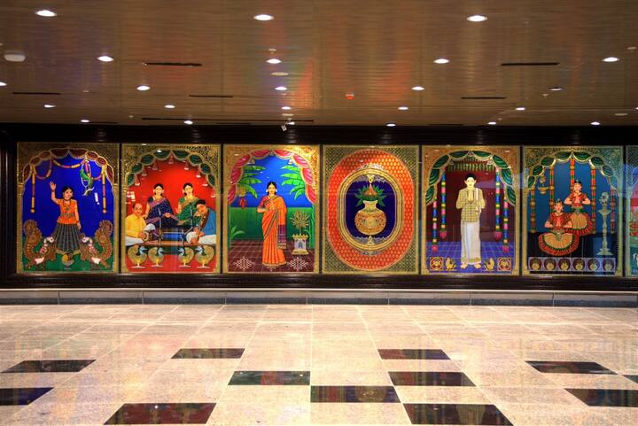 The new terminal is a striking reflection of the local Tamil culture, incorporating traditional features such as the Kolam (a pattern or design drawn in front of South Indian homes), Saree, Temples, and other elements that highlight the natural surroundings (Credit: Twitter/@MoCA_GoI)