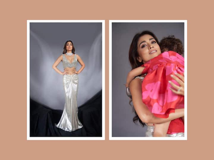 Shriya Saran's wardrobe is definitely drool-worthy. From pretty sarees to stylish dresses, she has it all. Here are some pictures that she shared in a silver outfit.