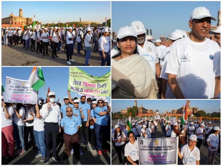 On the occasion of World Health Day, more than 350 people joined Union Health Minister Mansukh Mandaviya in the 'Health for All' walkathon organised by his ministry on Friday.