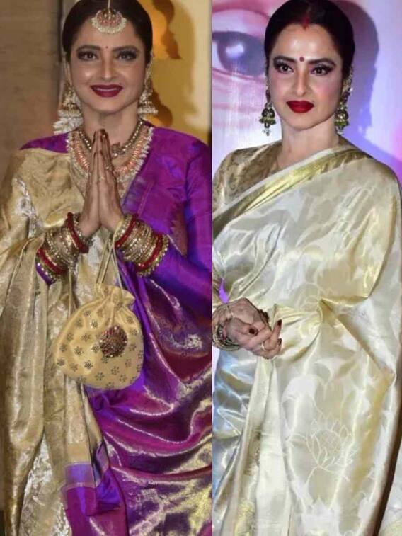 बनारसी साड़ी पहनने का है मन? फॉलो करें रेखा का यूनिक स्टाइल