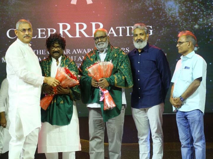 Tollywood felicitated Oscar winners MM Keeravaani Chandrabose SS Rajamouli Rana Daggubati attend the event टॉलीवुड ने किया ऑस्कर विजेता MM Keeravaani को सम्मानित, इन सेलिब्रिटी ने भी की कार्यक्रम में शिरकत
