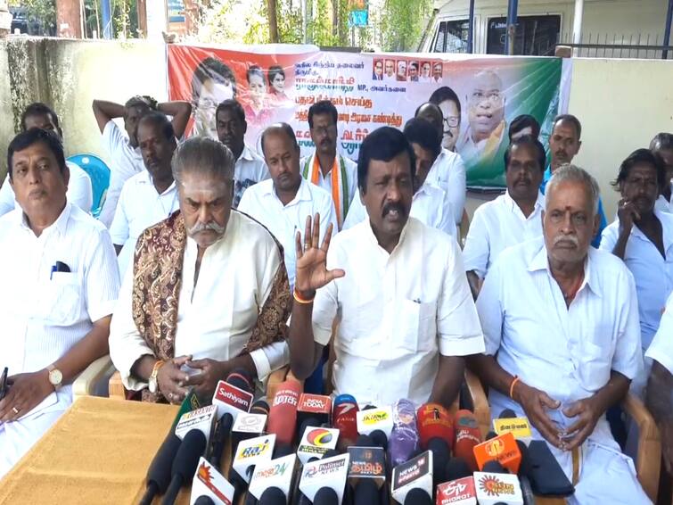 Mayiladuthurai Congress district president press meet regarding Rahul Gandhi mp issue TNN மக்கள் பிரதிநிதியின் அதிகாரத்தை பிடுங்கக்கூடிய செயல்பாடு சரியானது இல்லை -ராஜகுமார் எம்எல்ஏ