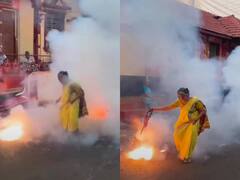 खतरों की खिलाड़ी बनी दादी...बीच सड़क पर जलते पटाखों से खेलती आईं नजर
