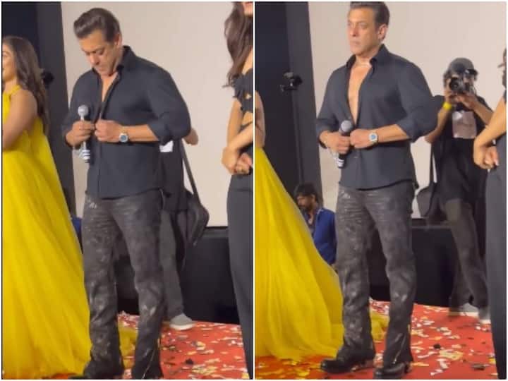 Salman Khan at the launch event of Kisi Ka Bhai Kisi Ki Jaan showed his six pack abs said its real not made by VFX Watch: VFX का कमाल नहीं असली हैं Salman Khan के 6 पैक एब्स, इवेंट में एक्टर ने शर्ट खोलकर कर दिया साबित