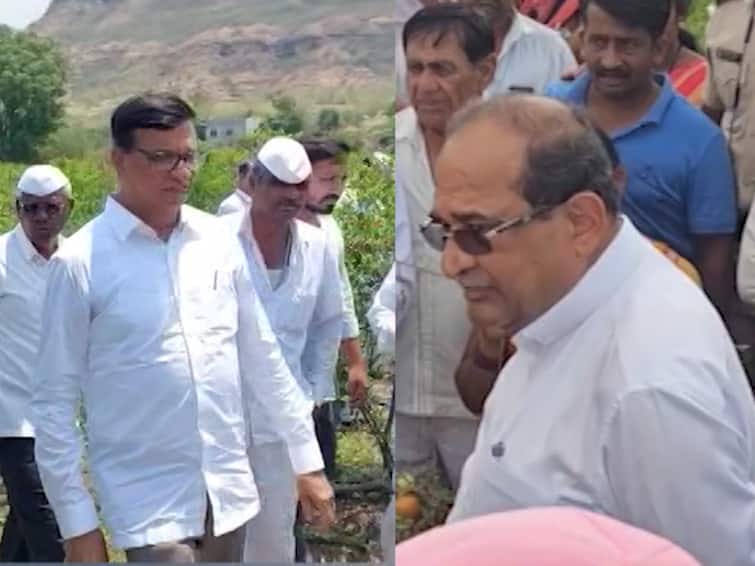 farmers affected due to unseasonal rains in Maharashtra minister Radhakrishna Vikhe Patil and Balasaheb Thorat criticize each other Ahmednagar News: विखे-थोरात एकाच बांधावर! बळीराजा हवालदिल, नेते मात्र श्रेयवादात मश्गुल