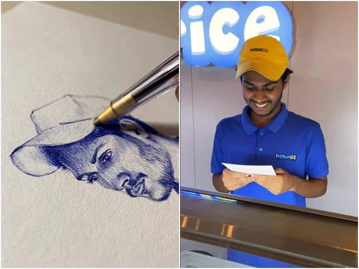 Artist draws ice cream vendor portrait and gifts it to him video goes viral आर्टिस्ट ने आइसक्रीम बेच रहे शख्स को गिफ्ट किया उसका स्केच, दिल जीत लेगा रिएक्शन