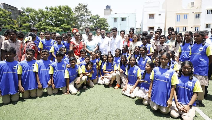 During the event, GenNext Cricket director Prithi Ashwin got a MoU copy from Udhayanidhi Stalin (Credit: Twitter/@UdhayStalin)