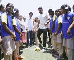 IN PICS: Udhayanidhi Plays Cricket With Ashwin During Inauguration Of Scheme For GCC School Students