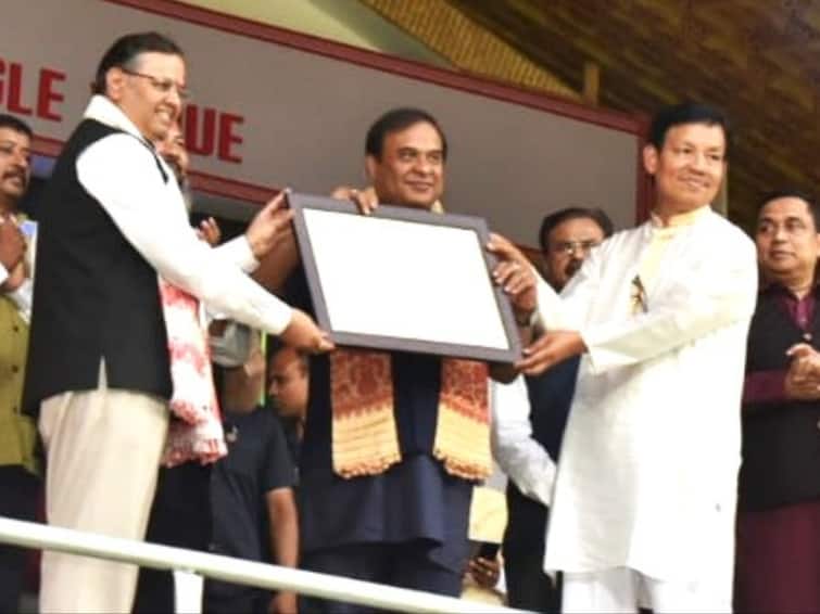 Assam CM Himanta Biswa Sarma recives GI registration certificate Assamese Gamosa Guwahati Sarusajai Stadium 'Moment Of Honour, Pride': CM Himanta On Assam Getting GI-Tag Certificate For Gamosa