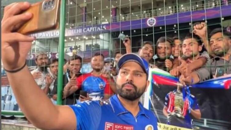 Rohit Sharma Selfie With Fans: rohit took amazing and special selfie with ground fans during dc vs mi ipl match IPL 2023: પ્રથમ જીત બાદ રોહિત ખુશ, મેદાનમાં ફેન્સ સાથે લીધી સ્પેશ્યલ સેલ્ફી, વીડિયો વાયરલ