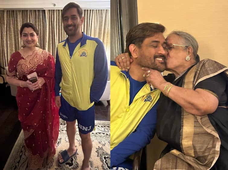 actress Kushboo sundar shares selfie with captain cool M S Dhoni photo goes viral Khushboo with M S Dhoni: கேப்டன் கூலும் நானும்... போட்டோ பகிர்ந்த குஷ்பு.. முத்தம் கொடுத்த சுந்தர்.சி அம்மா!