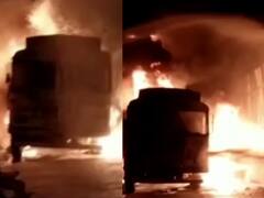 Badlapur Fire : बदलापुरात 'बर्निंग टँकर'चा थरार; ज्वलनशील केमिकलनं भरलेल्या टँकरला आग