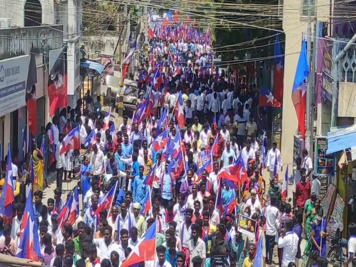 திரண்ட விசிக தொண்டர்கள்..! காஞ்சியில் பேரணியாக சென்று அம்பேத்கர் சிலைக்கு மரியாதை..!