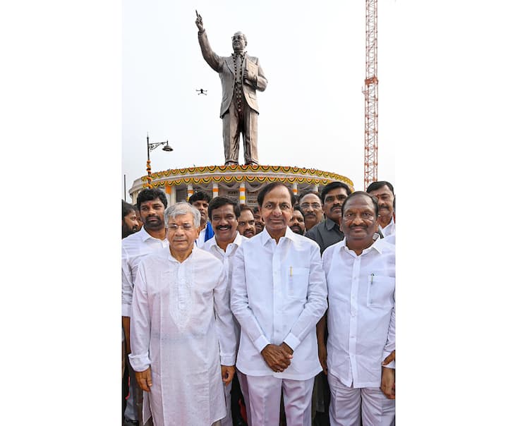 Kcr Unveils 125 Ft Tall Bronze Statue Of Dr Babasaheb Ambedkar On His