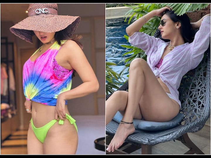 Actress Sonal Chauhan is treating fans to her sensuous pictures posing in a multi-coloured bikini.