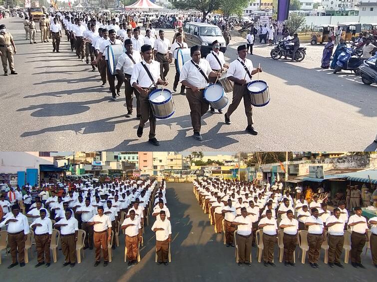 RSS rally held in Villupuram with heavy police security RSS rally: விழுப்புரத்தில் குவிக்கப்பட்ட போலீஸ்.. பலத்த பாதுகாப்புடன் நடைபெற்ற ஆர்.எஸ்.எஸ் பேரணி...!