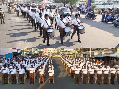 RSS rally held in Villupuram with heavy police security RSS rally: விழுப்புரத்தில் குவிக்கப்பட்ட போலீஸ்.. பலத்த பாதுகாப்புடன் நடைபெற்ற ஆர்.எஸ்.எஸ் பேரணி...!