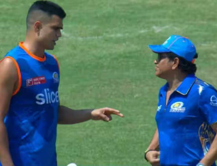 sachin tendulkar on his son arjun tendulkar debut in ipl for mumbai indians Watch Video: ”நான் கிரவுண்ட்டுக்குள்ள வரல, இதுதான் காரணம்” - மகன் அர்ஜுனை கண்டு சச்சின் நெகிழ்ச்சி..