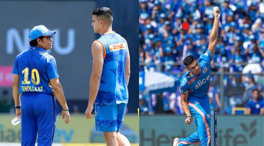 arjun tendulkar first Wicket in IPL broke his father sachin tendulkar record in ipl brilliant balling against in IPL 2023 SRH v MI 2023 IPL live marathi news IPL 2023 : अर्जुननं मोडला सचिन तेंडुलकरचा विक्रम, 'ही' कामगिरी करत वडीलांच्या एक पाऊल पुढे