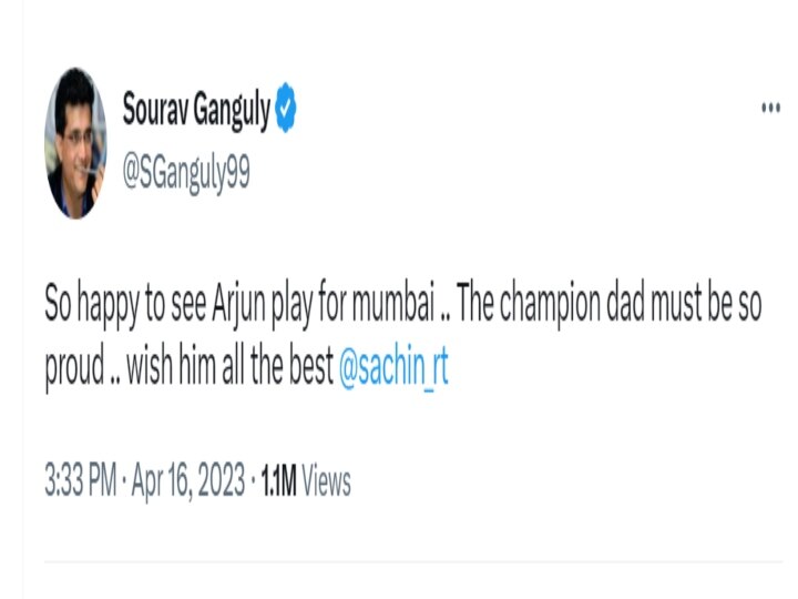 Ganguly Wish Arjun: 'சாம்பியன் தந்தை நிச்சயம் பெருமைப்படுவார்'  - நண்பன் சச்சினின் மகனுக்கு வாழ்த்து சொன்ன கங்குலி...!