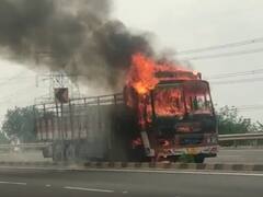 थरार! चालत्या ट्रकने घेतला पेट, कॅबिनमध्ये आग लागताच चालकाने घेतली उडी