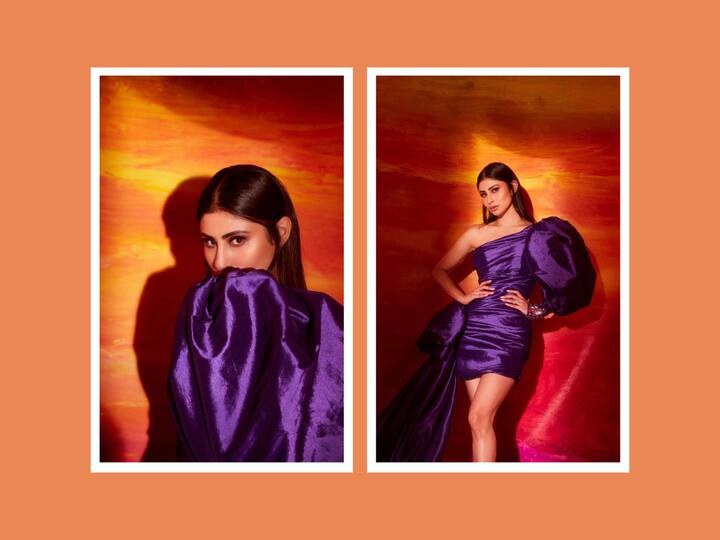 Mouni Roy dropped a chain of pictures on Instagram, being glammed up in a purple outfit. Take a look at them.