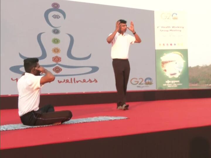 A Yoga instructor was on the stage teaching everyone the correct ways to practice it.  (Image Source: ANI)