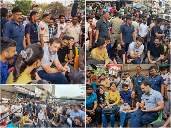 Rahul Gandhi was seen with the students in Mukherjee Nagar seated on a chair by the roadside as he inquired about their expectations and experiences.