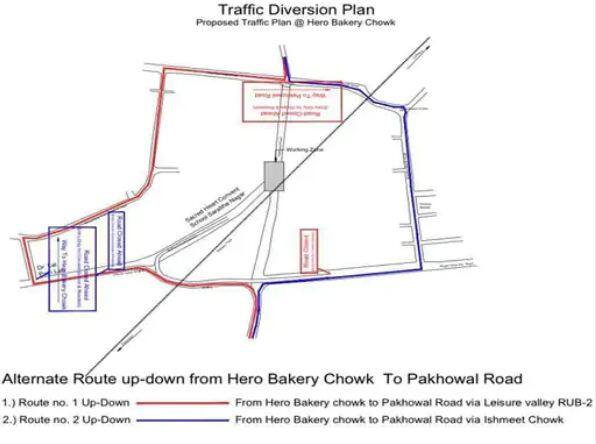 Ludhiana hero bakery chowk close pakhowal rail under bridge project Ludhiana News: ਲੁਧਿਆਣਾ ਦਾ ਹੀਰੋ ਬੇਕਰੀ ਚੌਂਕ ਅੱਜ ਤੋਂ ਬੰਦ, ਰੇਲਵੇ ਅੰਡਰਬ੍ਰਿਜ ਦੀ ਉਸਾਰੀ ਕਾਰਨ ਇੱਕ ਮਹੀਨੇ ਤੱਕ ਆਵਾਜਾਈ ਰਹੇਗੀ ਪ੍ਰਭਾਵਿਤ, ਰੂਟ ਦਾ ਨਕਸ਼ਾ ਜਾਰੀ