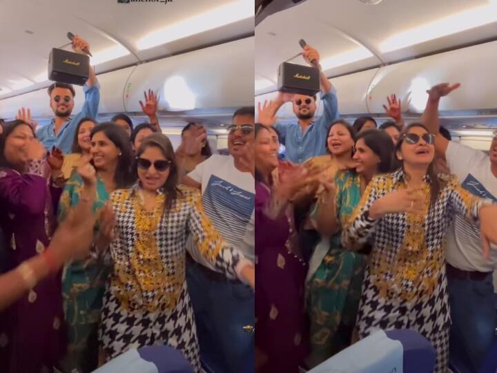 Passengers dancing in Airplane on Sapna Chaudhary song viral video जब 37 हजार फीट ऊपर हवा में बजा Sapna Chaudhary का गाना, ठुमके लगाकर नाचने लगे लोग! Video वायरल