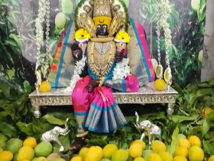 अक्षय तृतियेला देवीस अनेक भाविकांनी हापूस आंबा अर्पण केला.