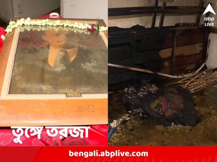 North 24 Parganas Baranagar CPM party office burnt garland on Lenin Photo party accuses TMC of the misdeed North 24 Parganas News: লেনিনের ছবিতে ঝুলছে মালা, আগুনে ছারখার CPM পার্টি অফিস, কাঠগড়ায় TMC