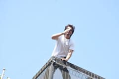 Shah Rukh Khan Greets Fans On Eid; Son AbRam Also Waves At Them. See Pics