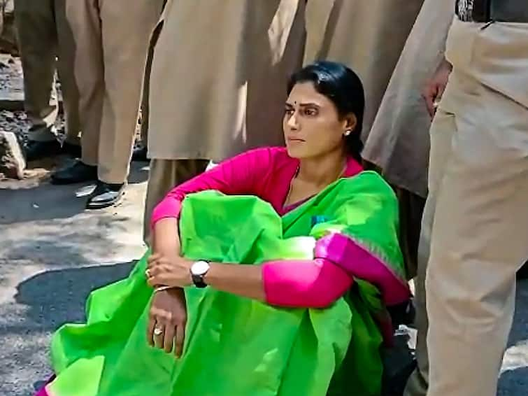 YS Sharmila Detained Telangana Police detains YSRTP Chief Ahead Of Visit To SIT Office Over TSPSC Question Paper Leak Case YS Sharmila Detained, Gets Into Scuffle With Cops While Visiting SIT Office Over TSPSC Paper Leak — WATCH