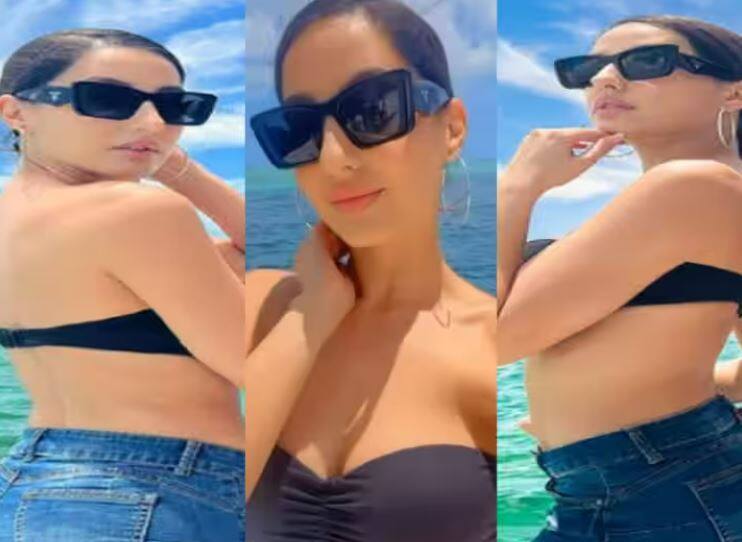 Nora fatehi danced on a boat in black bikini video went viral on social media  Watch Video: બીચ પર બિકિની પહેરી નોરા ફતેહીનો શાનદાર ડાન્સ, ઈન્ટરનેટ પર વાયરલ થયો વીડિયો